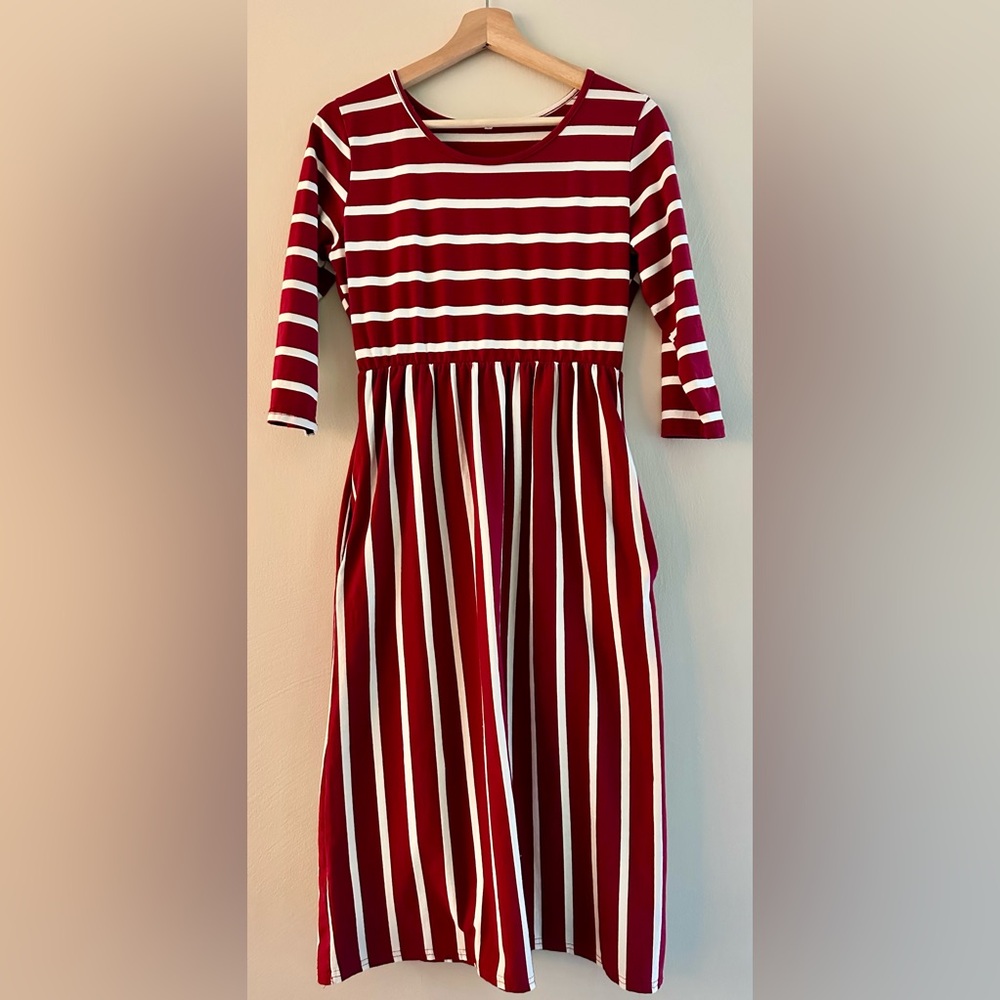 Elegant Red and White Striped Dress